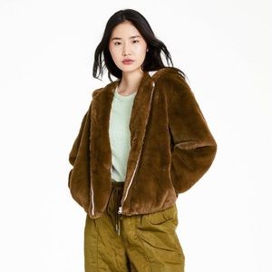 Women's Mink Zip-Up Faux Fur Hooded Jacket - Sandy Liang x Target Brown Medium